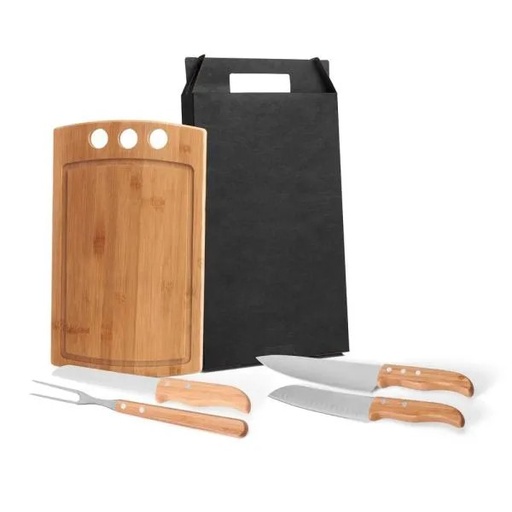 [MB-21663] CONJ. PARA CHURRASCO E COZINHA EM BAMBU / MADEIRA / INOX - 5 PÇS