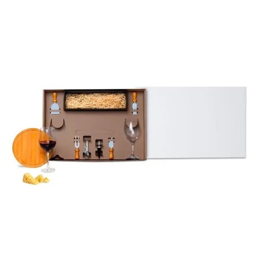 [KT-90007-BCO] KIT QUEIJO E VINHO COM ESPAÇO PARA GARRAFA - 9 PÇS - NÃO ACOMPANHA GARRAFA