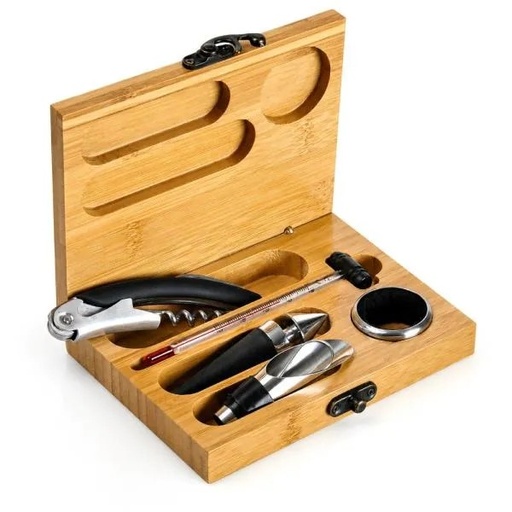 [PV-00843] ACESSÓRIOS PARA VINHO COM ESTOJO EM BAMBU - 6 PÇS