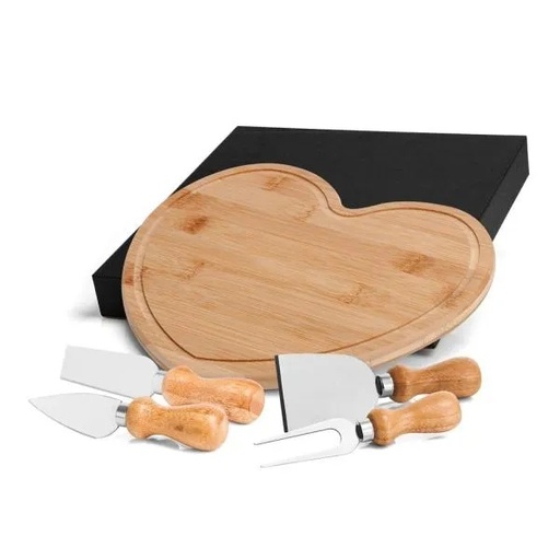 [PD-42043] KIT PARA QUEIJO COM TÁBUA FORMATO CORAÇÃO - 5 PÇS