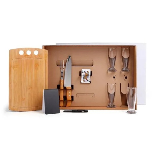 [KT-90079-BCO] KIT CHURRASCO, CERVEJA E TRUCO - 10 PÇS - C/ JOGO DE BARALHO