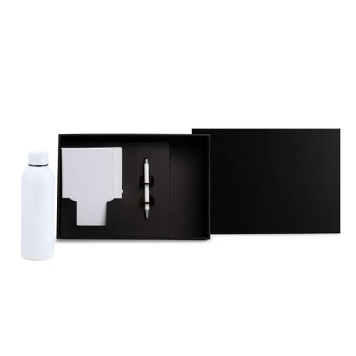 [KT-90357] KIT GARRAFA, CADERNO E CANETA - BRANCO - 3 PÇS