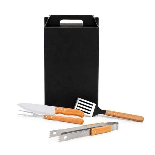 [CJ-71446] CONJ. PARA CHURRASCO EM AÇO INOX / MADEIRA / BAMBU - 4 PÇS