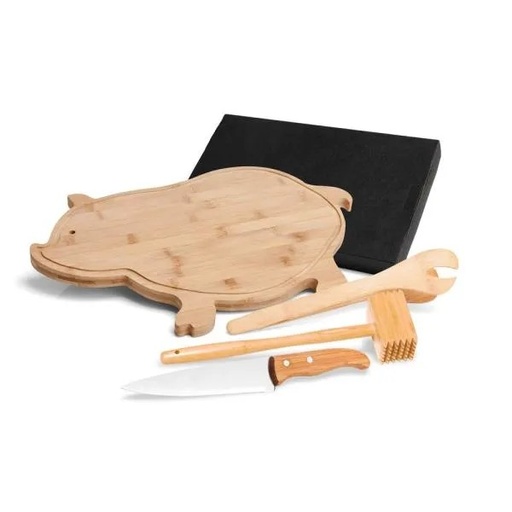 [MB-40303] KIT PARA COZINHA EM BAMBU COM TÁBUA FORMATO PORCO