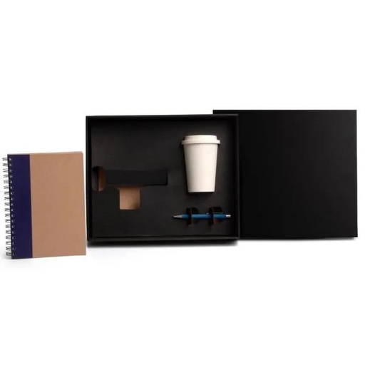 [KT-90382] KIT COPO EM FIBRA DE BAMBU, CADERNO E CANETA - AZUL - 3 PÇS
