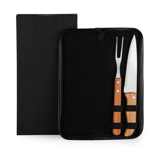 [PB-00063] CONJ. DE GARFO E FACA INOX / MADEIRA / BAMBU COM ESTOJO- 3 PÇS