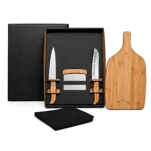 [KT-90182] KIT PARA COZINHA EM BAMBU / INOX COM ESPÁTULA MULTIUSO - 4 PÇS