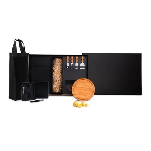 [KT-90375] KIT QUEIJO E VINHO COM ESPAÇO PARA GARRAFA - 11 PÇS