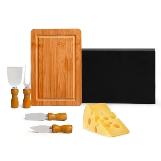 [PD-47043] CONJUNTO PARA QUEIJO EM BAMBU/INOX - 5 PÇS