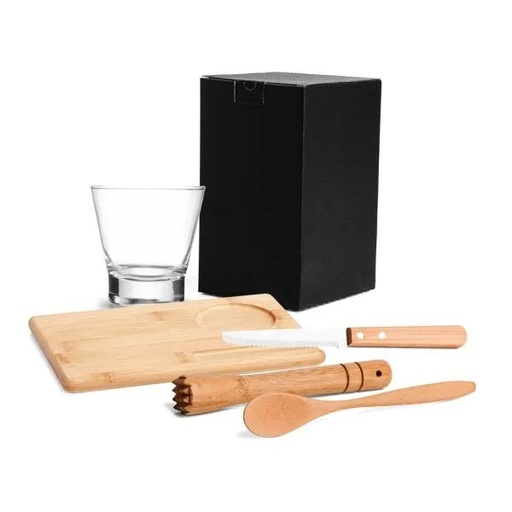 [KC-00353] KIT PARA CAIPIRINHA EM BAMBU COM TÁBUA E SOCADOR - 5 PÇS