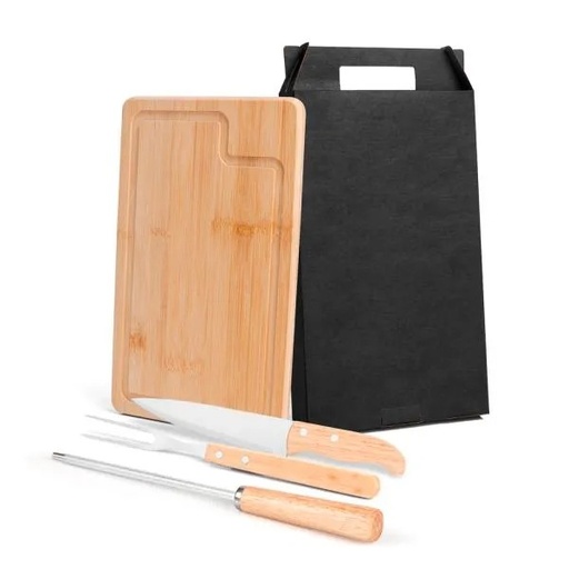 [MX-19266] CONJ. PARA CHURRASCO EM BAMBU / INOX / MADEIRA - 4 PÇS