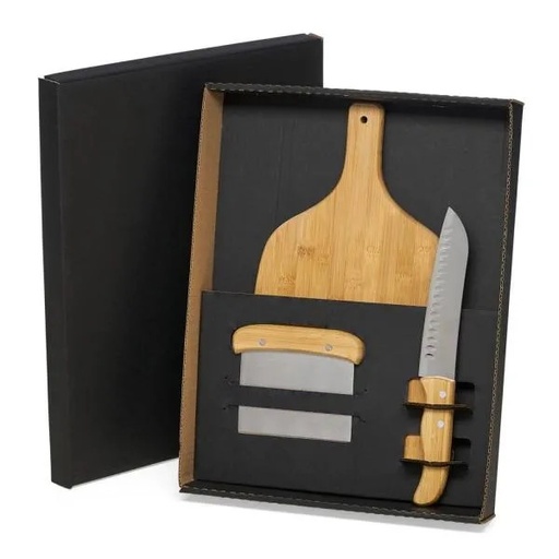 [KT-90192] KIT PARA COZINHA EM BAMBU / INOX - 3 PÇS