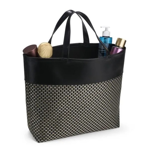 [CS-04011] SACOLA EM PVC E MATERIAL SINTÉTICO - PREMIUM - PRETO/XADREZ - 48X33X13 CM