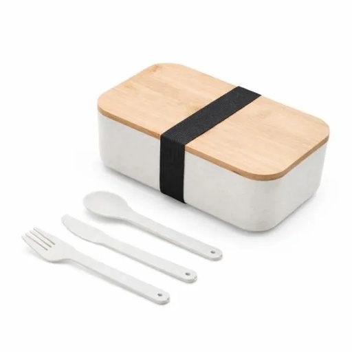 [MR-00130] MARMITA EM FIBRA DE TRIGO/BAMBU C/ TALHERES - 19X11,5X6,8 CM