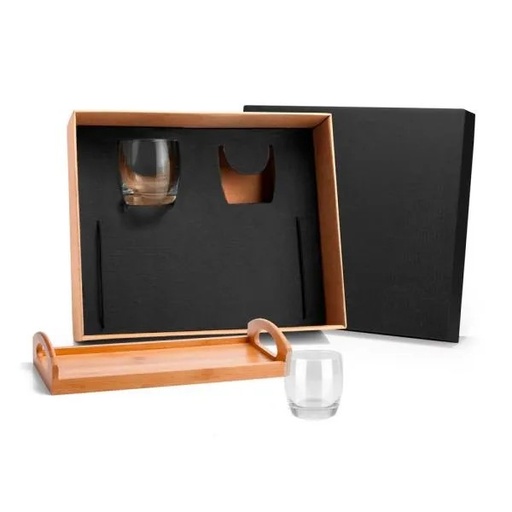 [KT-90084] KIT WHISKY C/ BANDEJA E COPOS - 3 PÇS