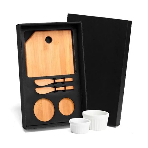 [KT-90120] KIT PARA PETISCO COM TÁBUA, ESPÁTULAS E RAMEKINS - 5 PÇS