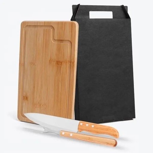 [MB-19093] CONJ. PARA CHURRASCO EM BAMBU / MADEIRA / INOX DALLAS - 3 PÇS