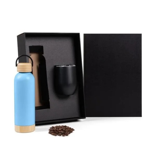 [KT-90368] KIT GARRAFA E COPO TÉRMICO - AZUL/PRETO - 2 PÇS