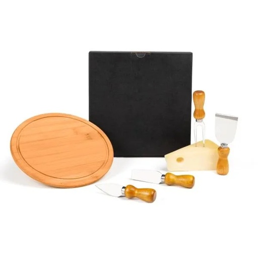 [PD-15053] CONJ. PARA QUEIJO EM BAMBU / MADEIRA / INOX - 5 PÇS