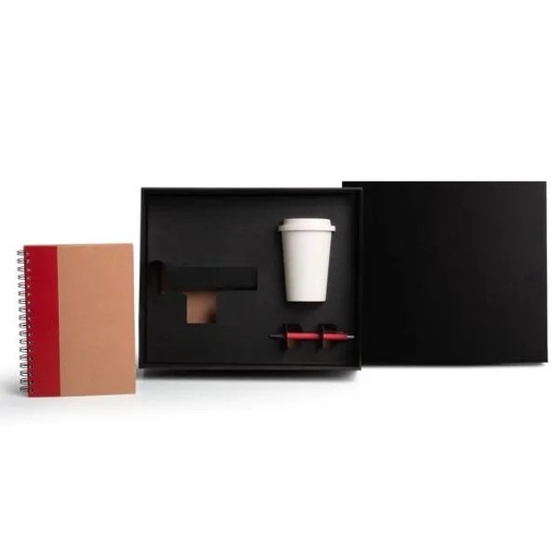 [KT-90383] KIT COPO EM FIBRA DE BAMBU, CADERNO E CANETA - VERMELHO - 3 PÇS
