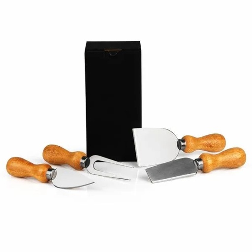 [CJ-00043] CONJ PARA QUEIJO INOX/MADEIRA - 4 PÇS - COM CAIXA