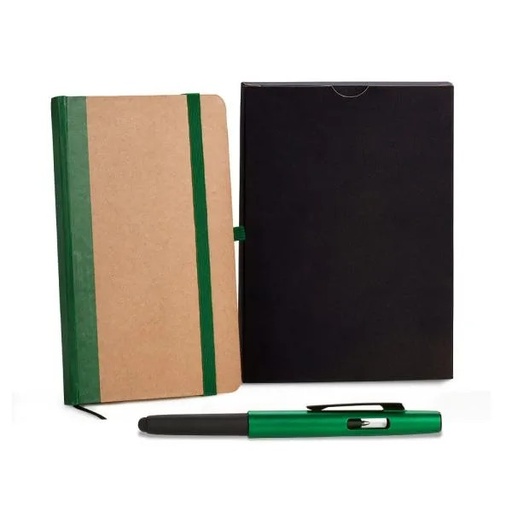 [LE-34735] CADERNETA P/ ANOTAÇÕES COM CANETA - BEGE/VERDE