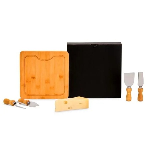 [PD-80043] CONJ. PARA QUEIJO EM BAMBU / MADEIRA / INOX - 5 PÇS