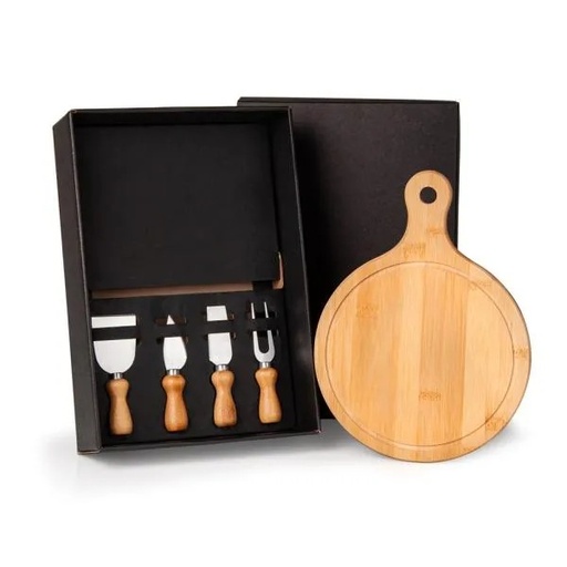 [KT-90100] KIT PARA QUEIJO EM BAMBU / MADEIRA / INOX - 5 PÇS