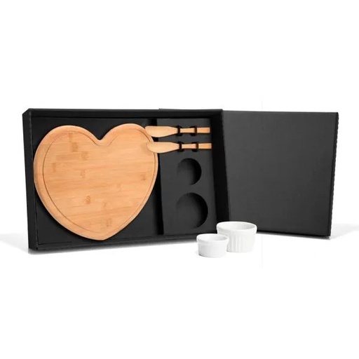 [KT-90060] KIT PARA PETISCO COM TÁBUA EM FORMATO CORAÇÃO 5 PÇS