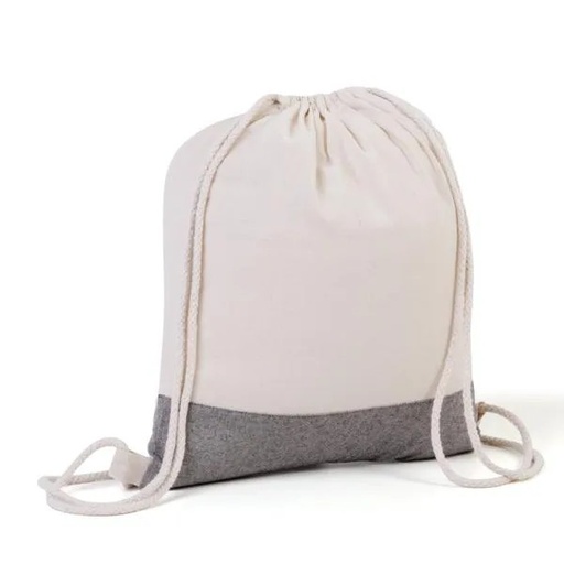 [MA-03101] MOCHILA SACOLA EM ALGODÃO RECICLADO - BEGE NATURAL / MELANGE CINZA - 37X41CM