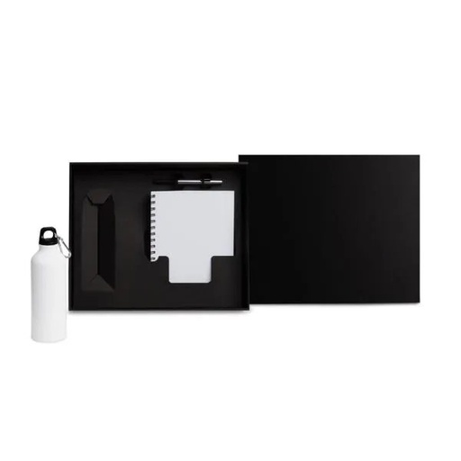 [KT-90353] KIT COM SQUEEZE, CANETA E CADERNO - BRANCO - 3 PÇS