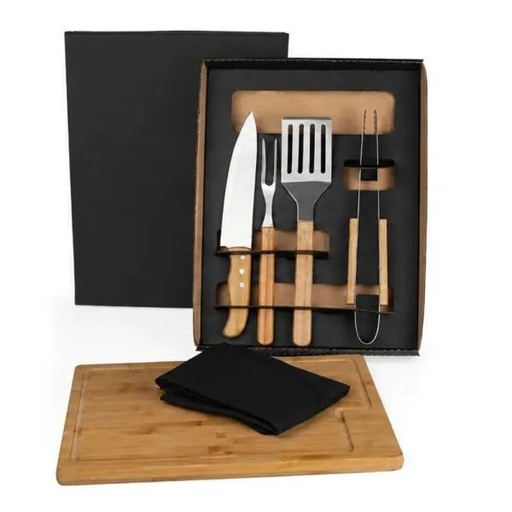[KT-90252] KIT PARA CHURRASCO/HAMBÚRGUER COM PEGADOR E ESPÁTULA - 6 PÇS
