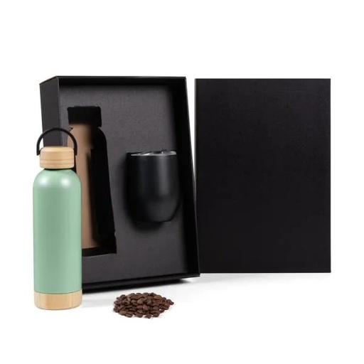 [KT-90369] KIT GARRAFA E COPO TÉRMICO - VERDE/PRETO - 2 PÇS