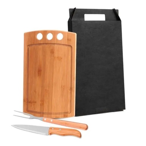 [MB-21063] CONJ. PARA CHURRASCO EM BAMBU / MADEIRA / INOX - 3 PÇS