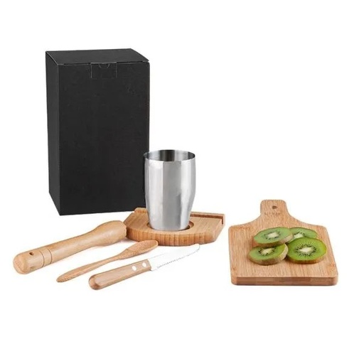 [KC-00443] KIT PARA CAIPIRINHA EM BAMBU /MADEIRA IBIZA - 0,35 L - 6 PÇS