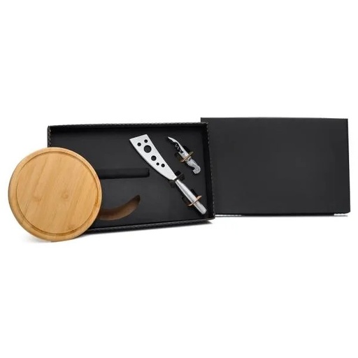 [KT-90014] KIT QUEIJO E VINHO C/ TÁBUA, FACA E ABRIDOR - 3 PÇS