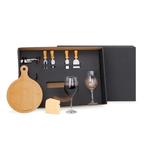 [KT-90106] KIT QUEIJO E VINHO COM TÁBUA REDONDA - 8 PÇS