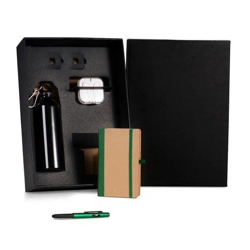 [KT-90522] KIT SQUEEZE, FONE, CADERNO E CANETA - VERDE - 4 PÇS