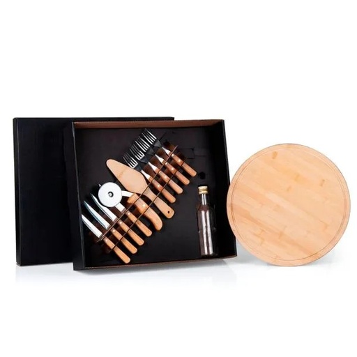 [KT-9033P] CONJ. PARA PIZZA EM BAMBU 35 CM - 12 PÇS