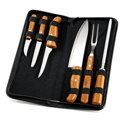 [PB-00203] CONJ. DE FACAS BAMBU / MADEIRA / INOX COM ESTOJO FRANKFURT - 7 PÇS