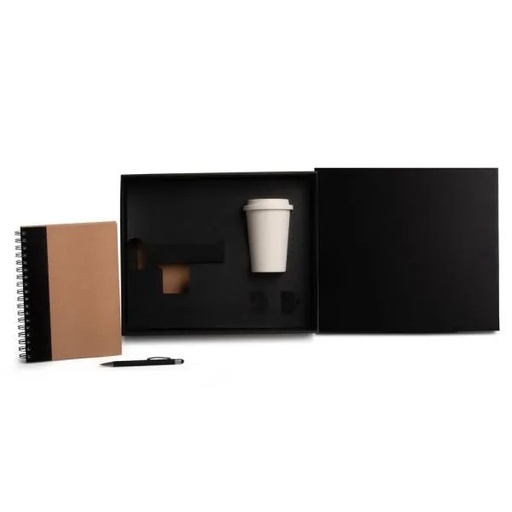 [KT-90381] KIT COPO EM FIBRA DE BAMBU, CADERNO E CANETA - PRETO - 3 PÇS