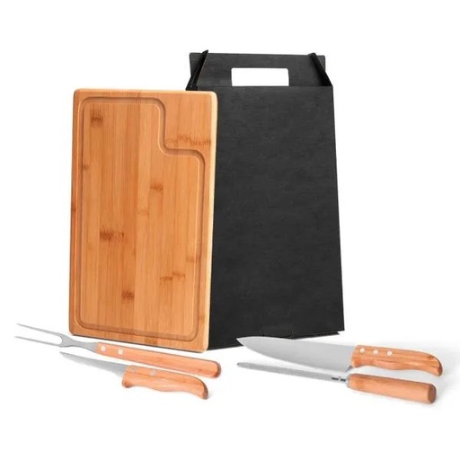 [MB-04183] CONJ. PARA CHURRASCO EM BAMBU / MADEIRA / INOX TEXAS - 5 PÇS