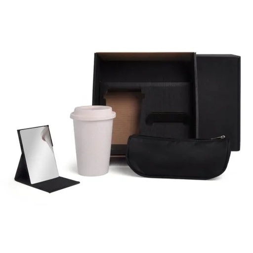 [KT-90450] KIT NECESSAIRE, COPO C/ TAMPA E ESPELHO - 3 PÇS
