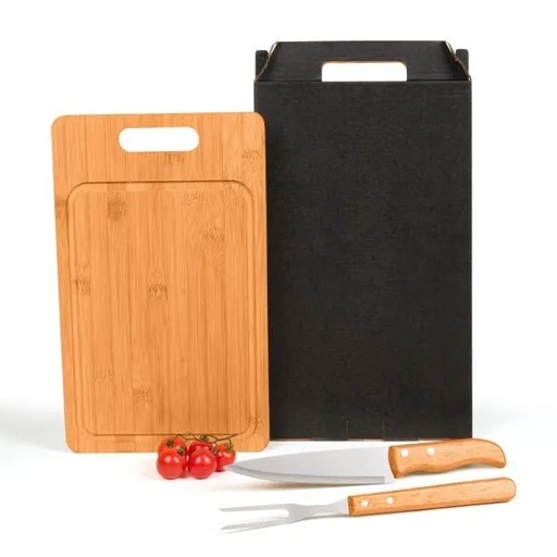 [MX-05066] CONJ. PARA CHURRASCO EM BAMBU / MADEIRA / INOX - 3 PÇS