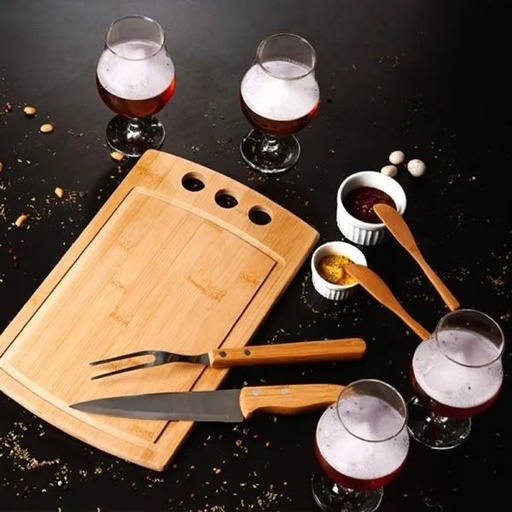[KT-90008] KIT CHURRASCO, PETISCO, CERVEJA E TÁBUA 3 FUROS - 11 PÇS