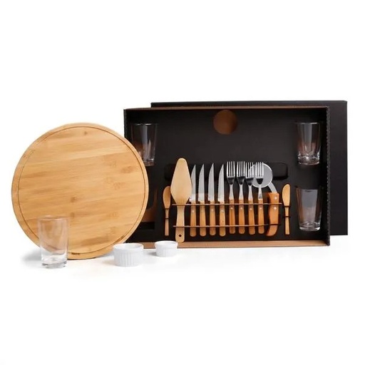 [KT-9019X] KIT PIZZA EM BAMBU COM COPOS - 19 PÇS