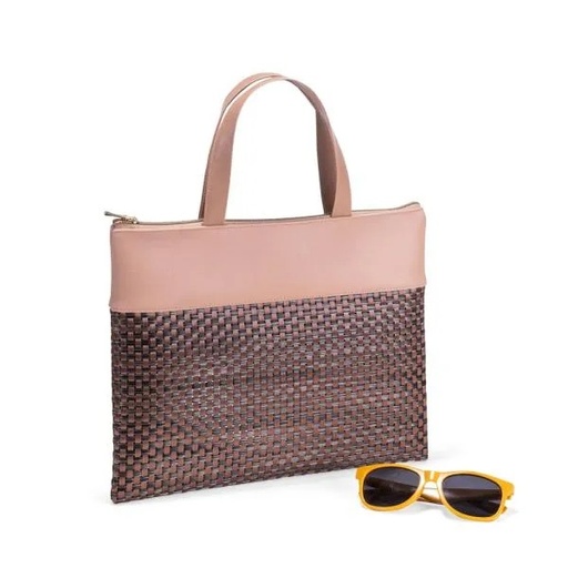 [CS-04129] SACOLA EM PVC E MATERIAL SINTÉTICO - ROSÊ / XADREZ