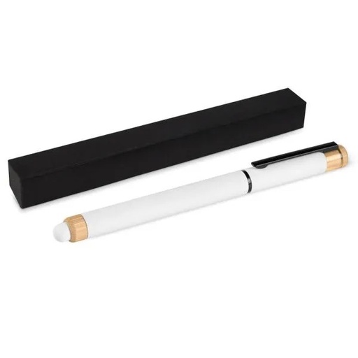 [CR-92000] CANETA ROLLER EM ALUMÍNIO RECICLADO /  BAMBU - BRANCA