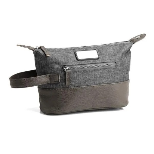 [MA-09122] NECESSAIRE EM POLIESTER 300D COM DETALHES EM COURO - CINZA