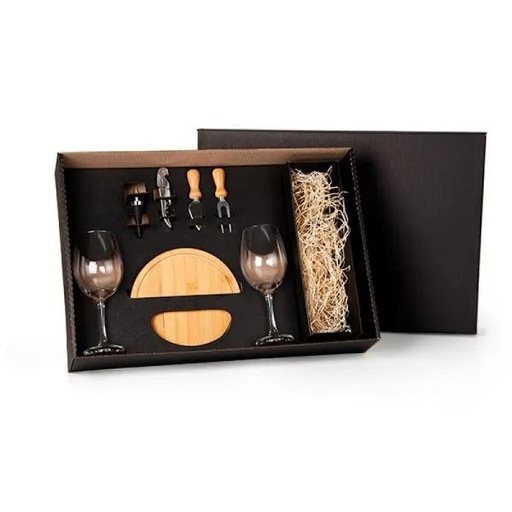 [KT-90208] KIT QUEIJO E VINHO COM ESPAÇO PARA GARRAFA - 7 PÇS - NÃO ACOMPANHA GARRAFA